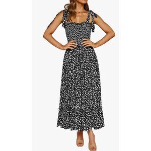 Cheetah Print Strappy Summer Maxi Sundress Women's Size Large Navy White